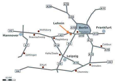 Grobe Anfahrtsskizze zum Kloster Lehnin